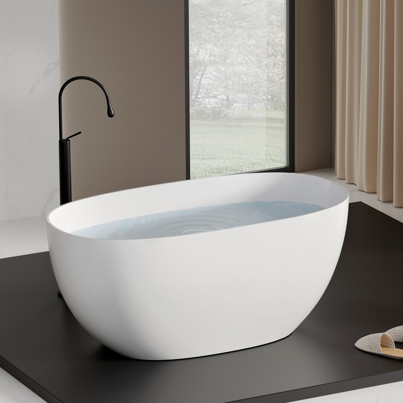 Compact Egg-Shaped Freestanding Tub 1300 mm in matte white