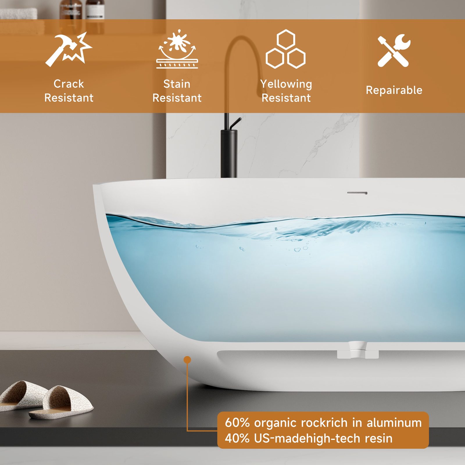 Compact Freestanding Soaking Tub 1500 mm: product detail 2
