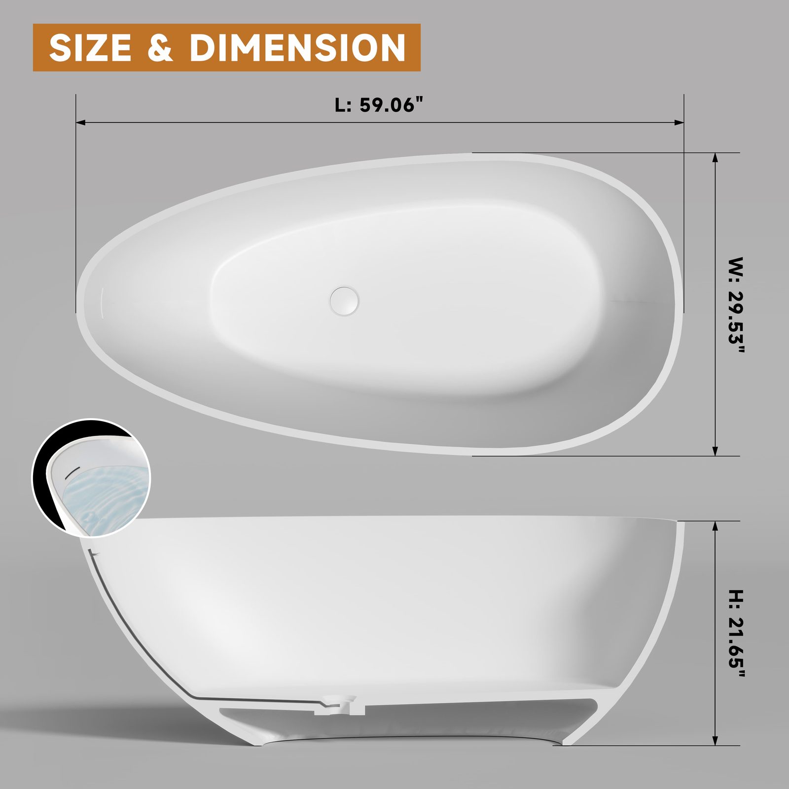 Egg-Shaped Freestanding Tub 1500 mm: product detail 1