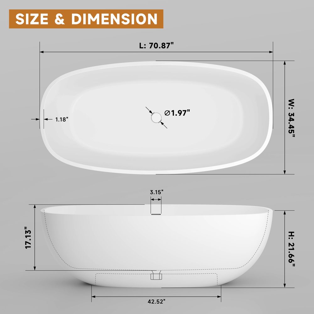 Large Oval Freestanding Tub 1800 mm: product detail 5