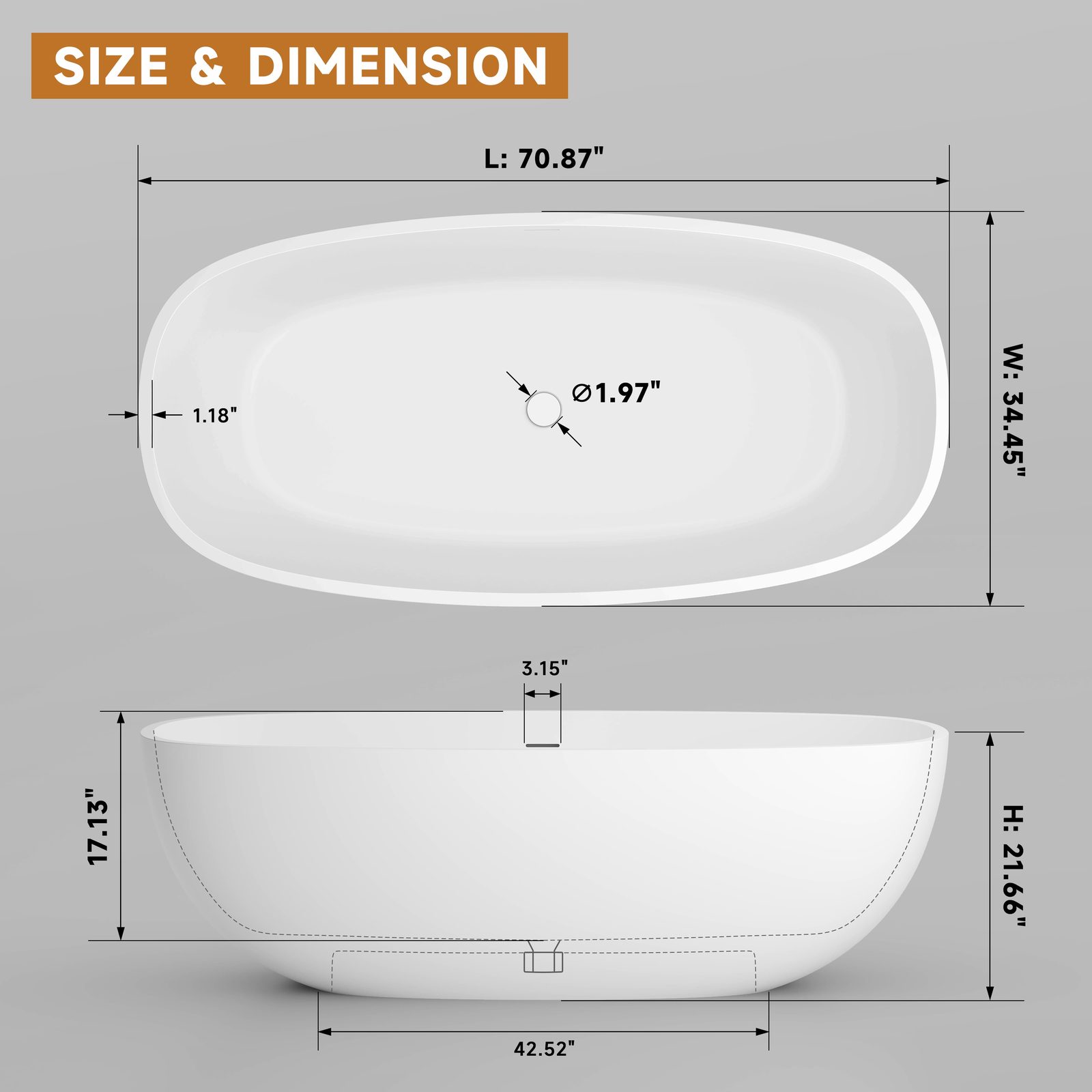 Large Oval Freestanding Tub 1800 mm: product detail 1