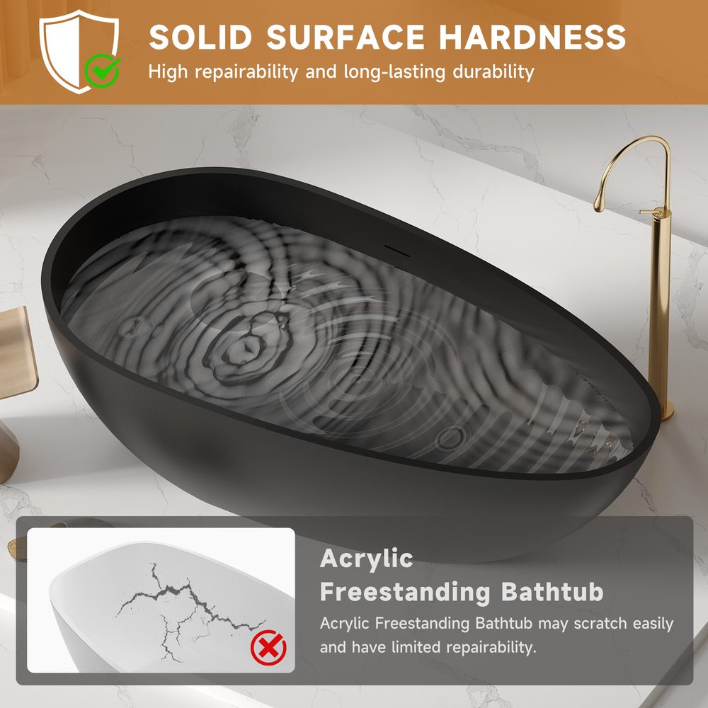 Matte Black Egg-Shaped Freestanding Tub 1700 mm: product detail 3