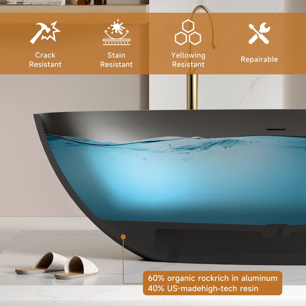 Matte Black Egg-Shaped Freestanding Tub 1700 mm: product detail 4