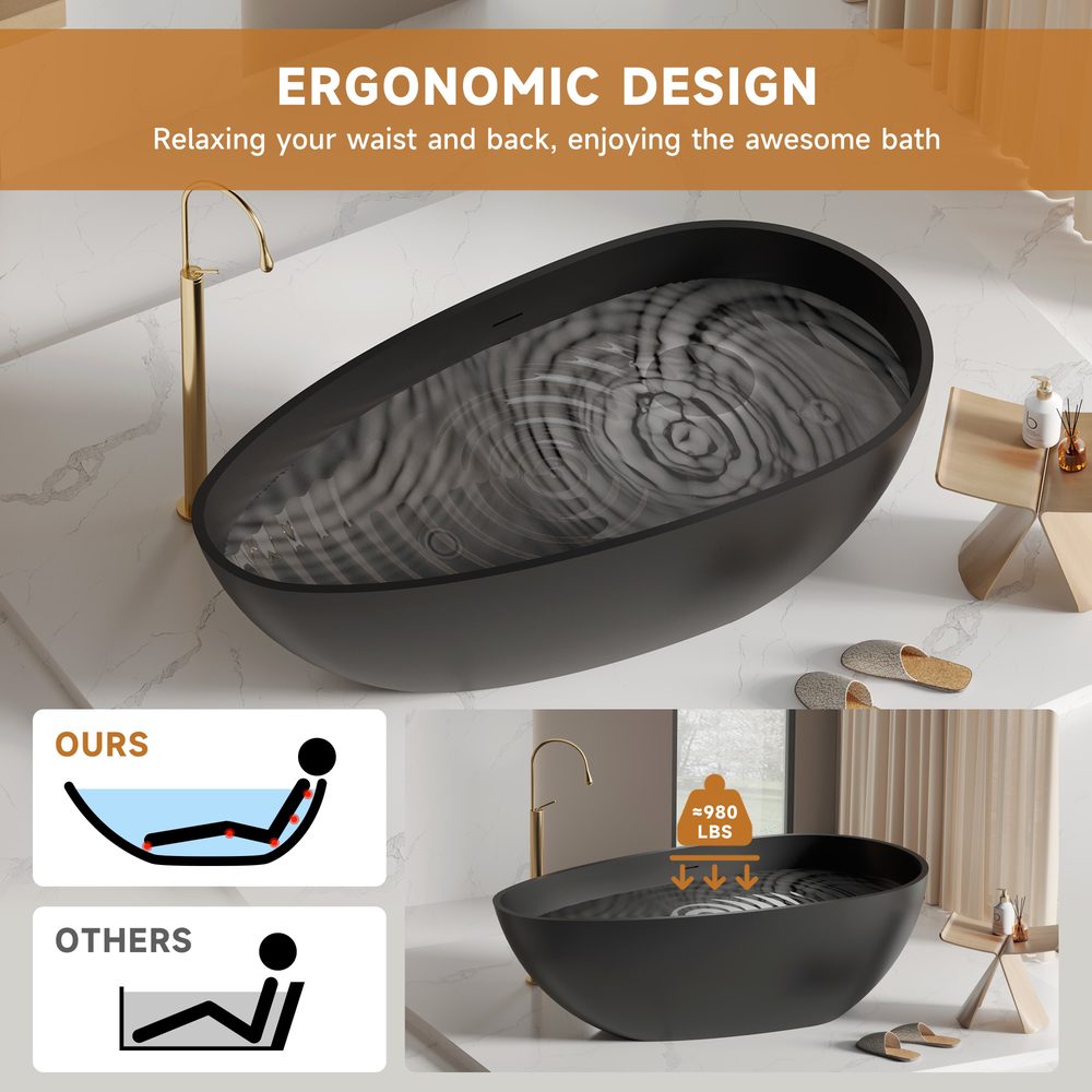 Matte Black Egg-Shaped Freestanding Tub 1700 mm: product detail 6