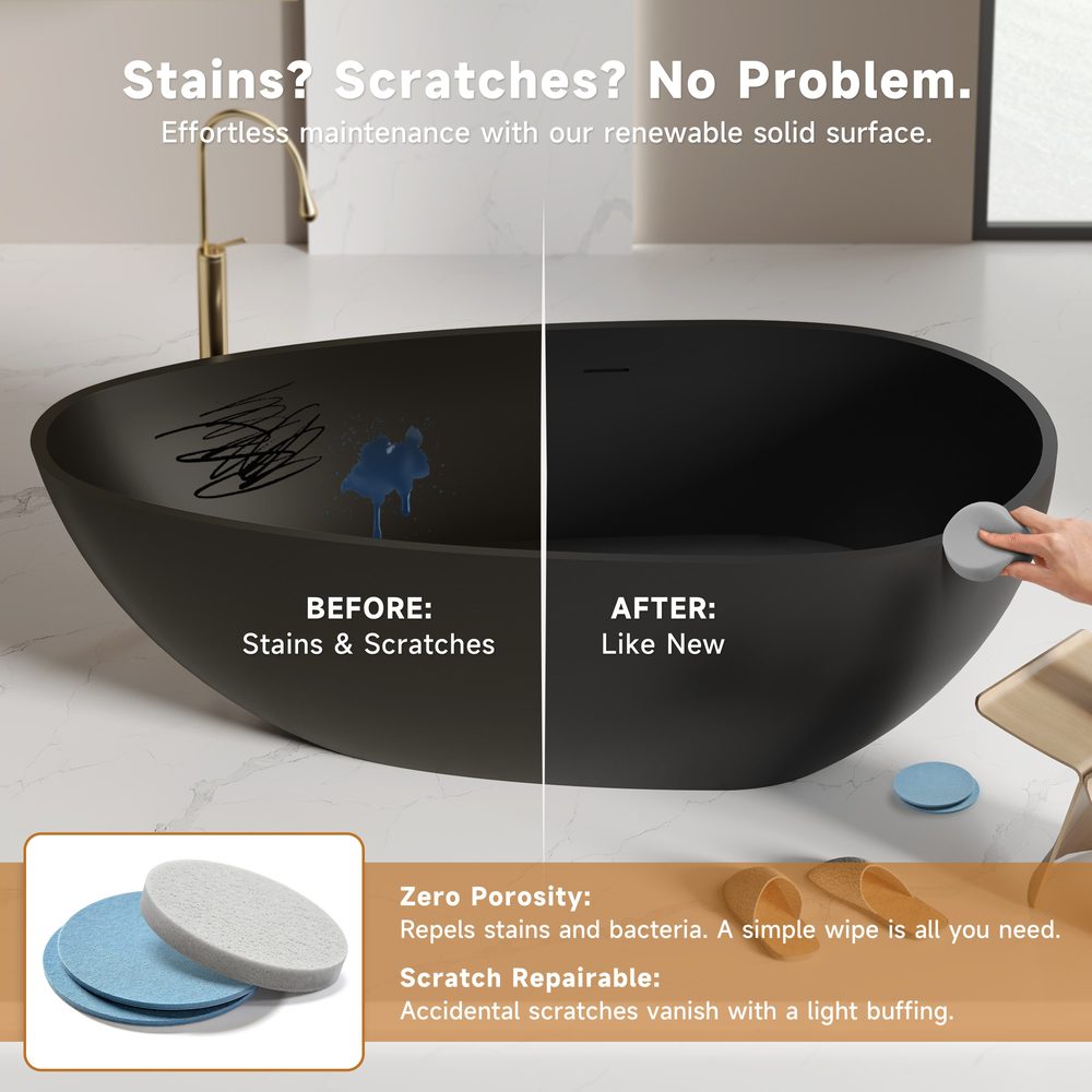Matte Black Egg-Shaped Freestanding Tub 1700 mm: product detail 8