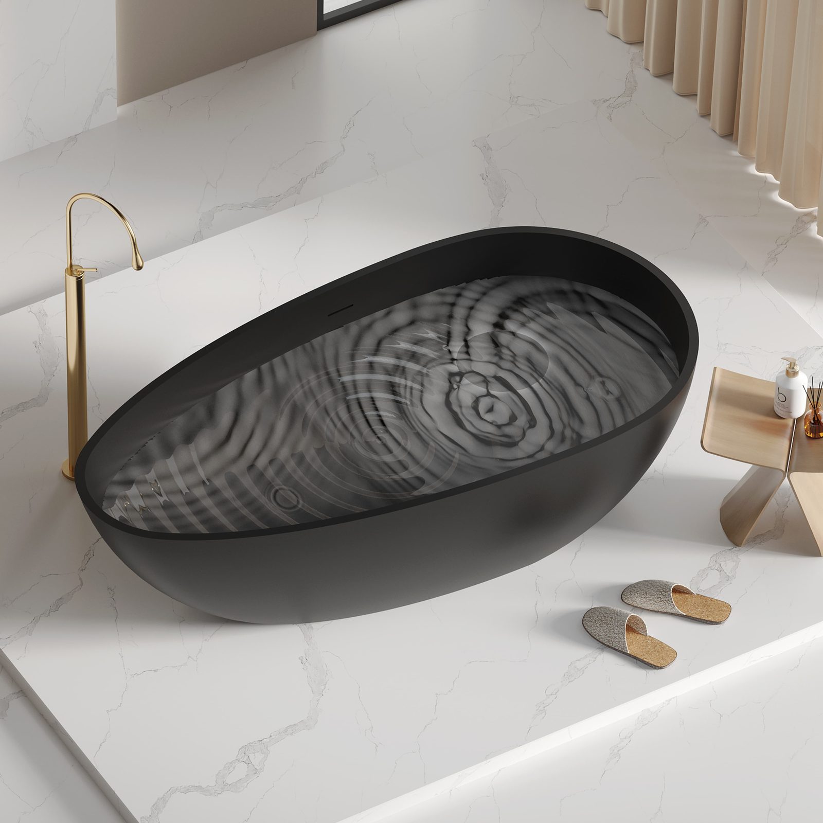 Matte Black Egg-Shaped Freestanding Tub 1700 mm in matte black