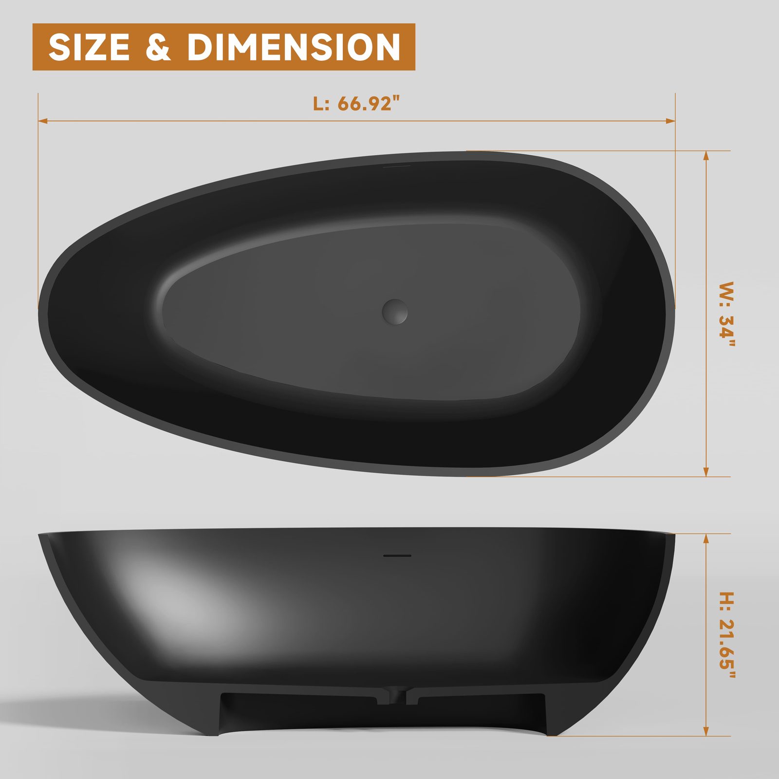 Matte Black Egg-Shaped Freestanding Tub 1700 mm: product detail 1