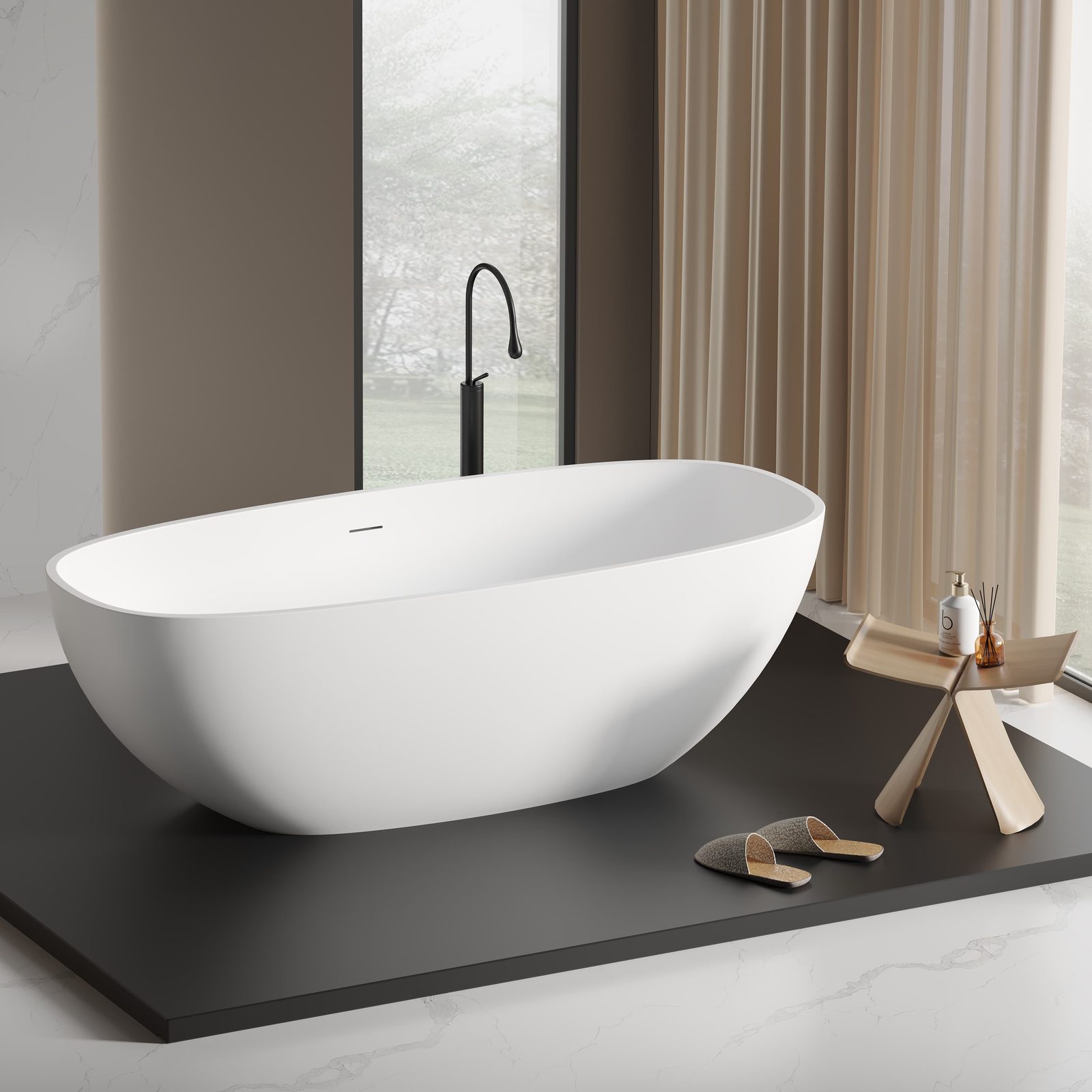 Oval Freestanding Soaking Tub 1700 mm in matte white