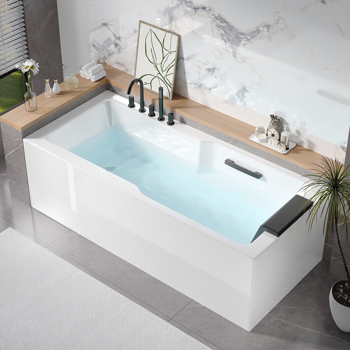 Rectangular Tub with Angled Backrest in white