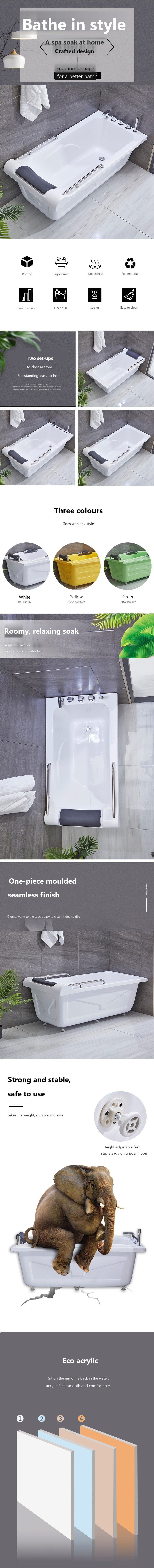 Rectangular Freestanding Tub with Grab Bars: product detail 1