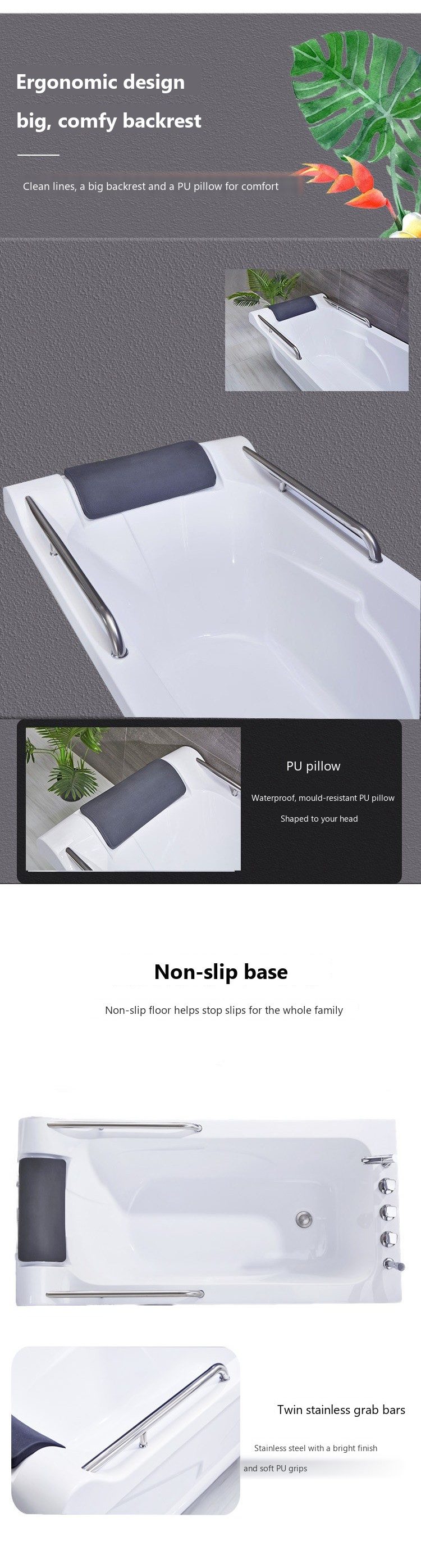 Rectangular Freestanding Tub with Grab Bars: product detail 2