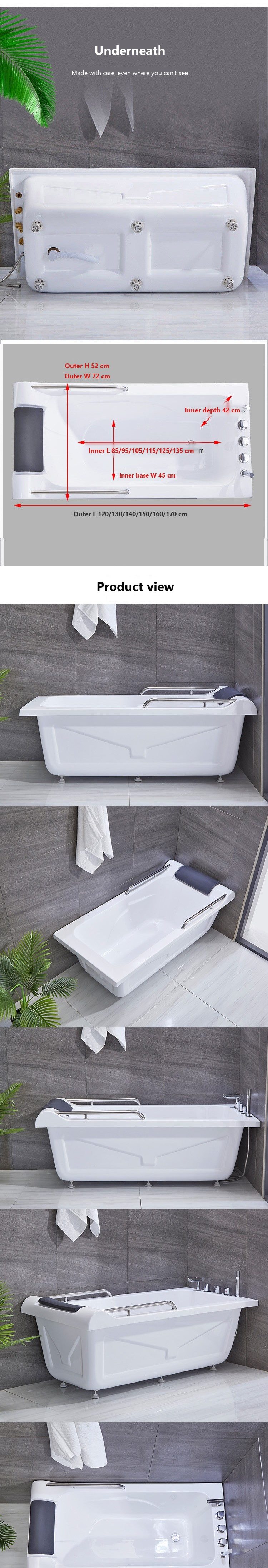 Rectangular Freestanding Tub with Grab Bars: product detail 3