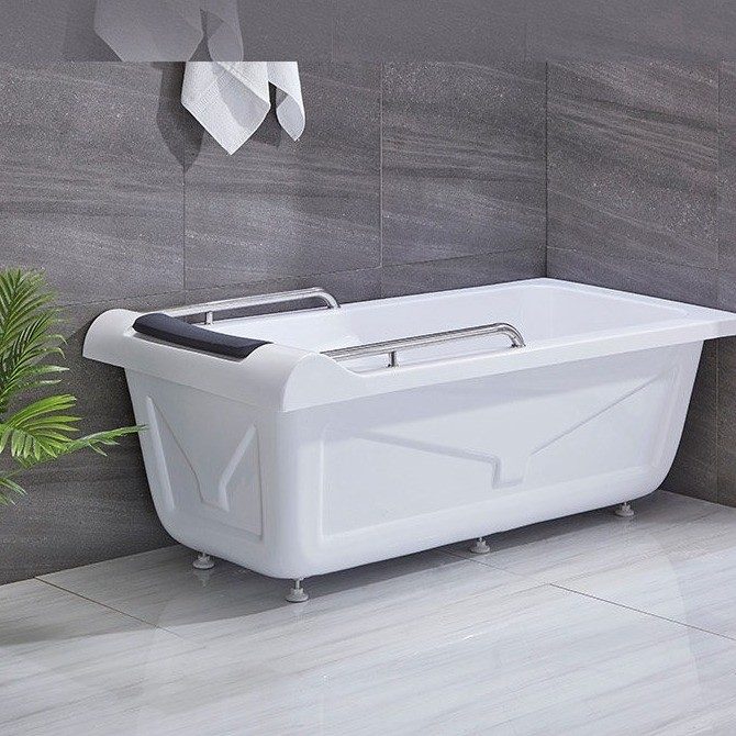 Rectangular Freestanding Tub with Grab Bars in white