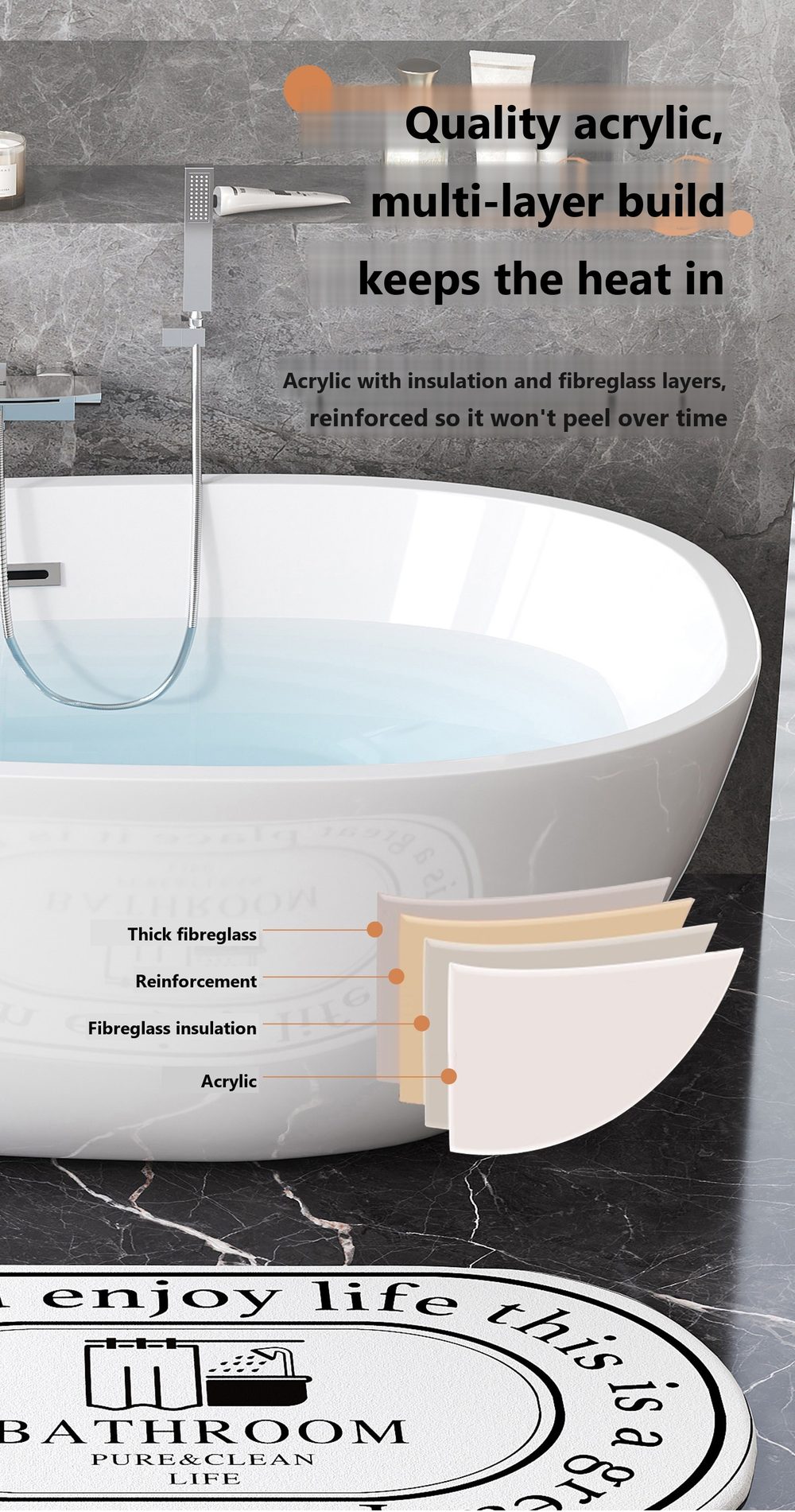 Teardrop Freestanding Soaking Tub: product detail 6