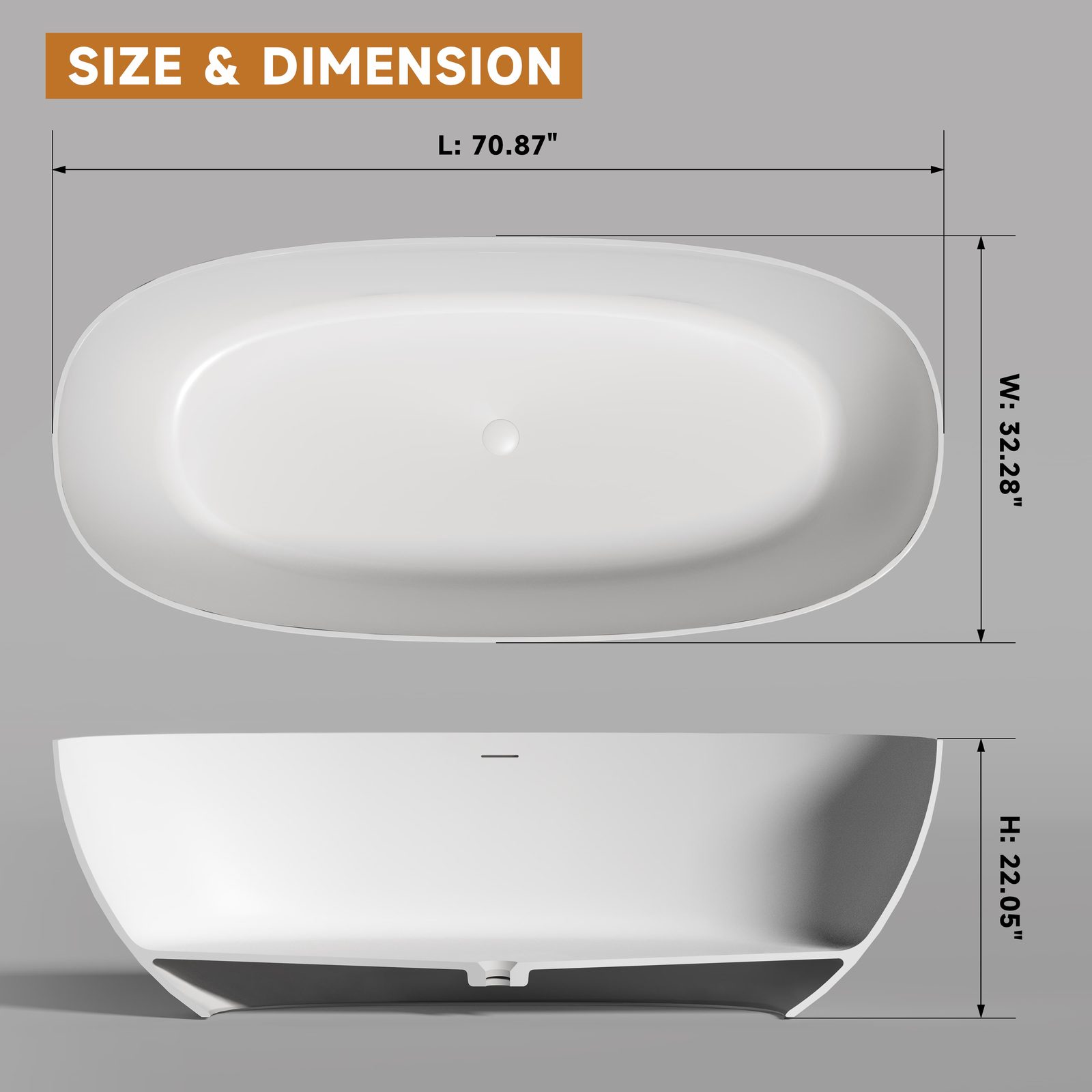 Wide Oval Freestanding Tub 1800 mm: product detail 1